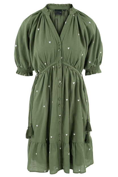 Pamela - Khaki Heart Embroidered Dress