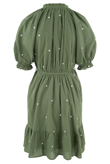 Pamela - Khaki Heart Embroidered Dress