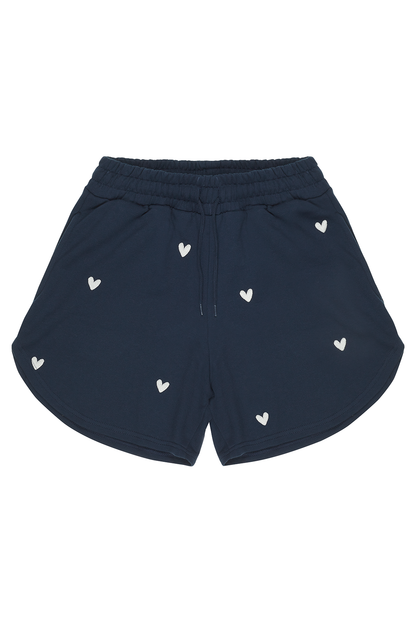 O&F Heart Embroidered Shorts - Navy