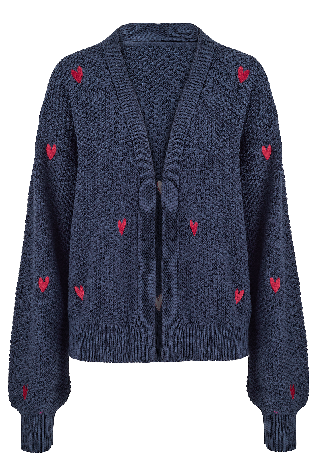 O&F Heart Embroidered Cardigan - Navy