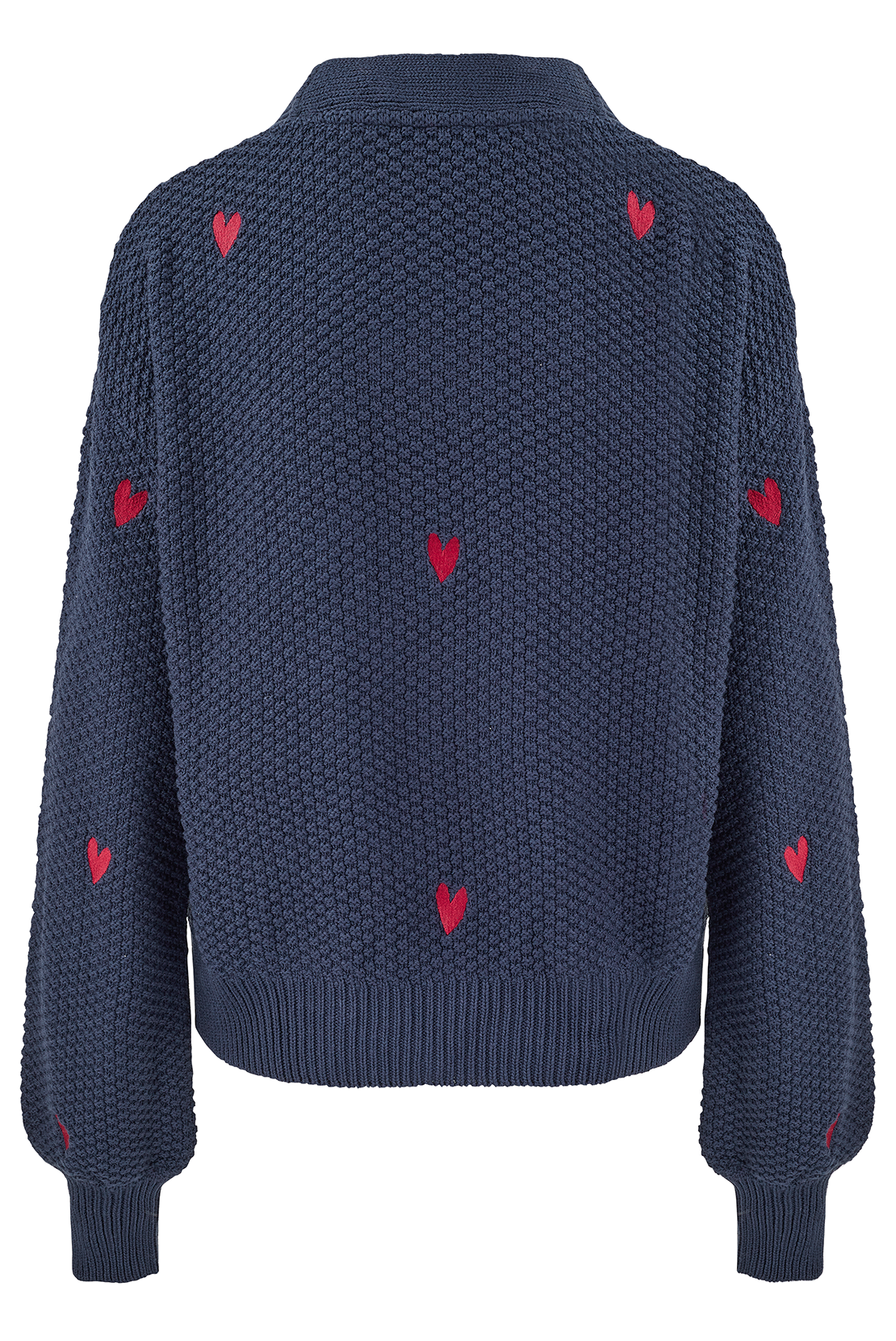 O&F Heart Embroidered Cardigan - Navy