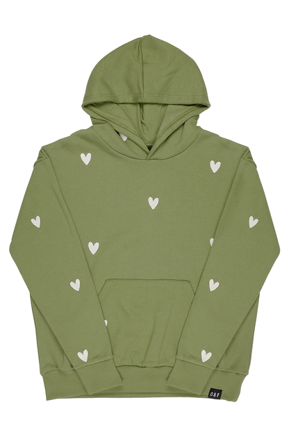 O&F Heart Embroidered Hoodie - Olive