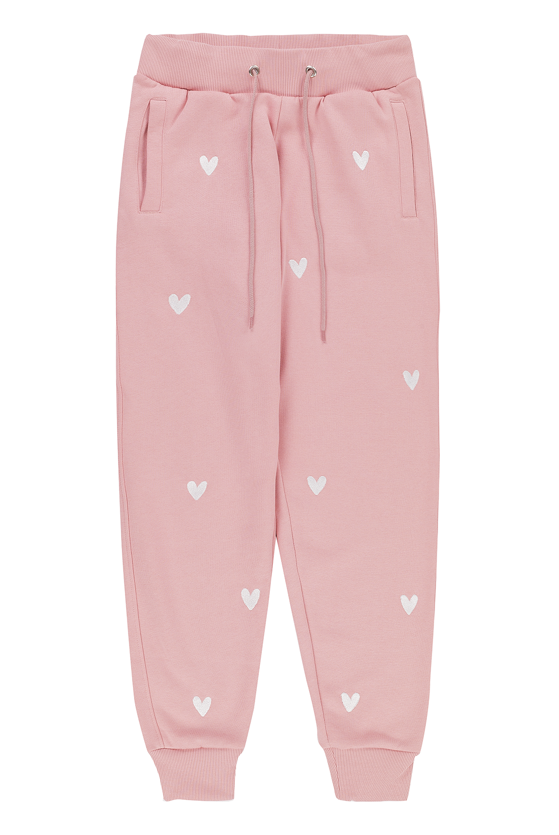 O&F Heart Embroidered Joggers - Pink