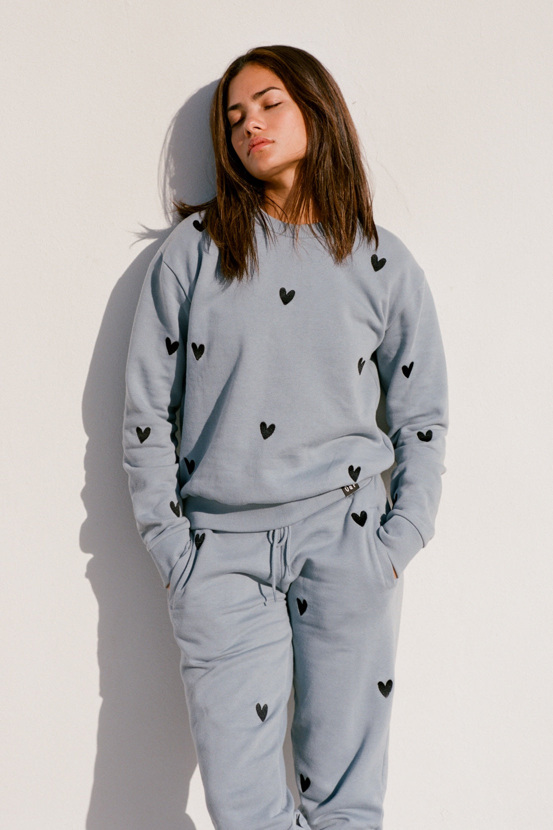 O&F Heart Embroidered Sweatshirt - Blue/Grey