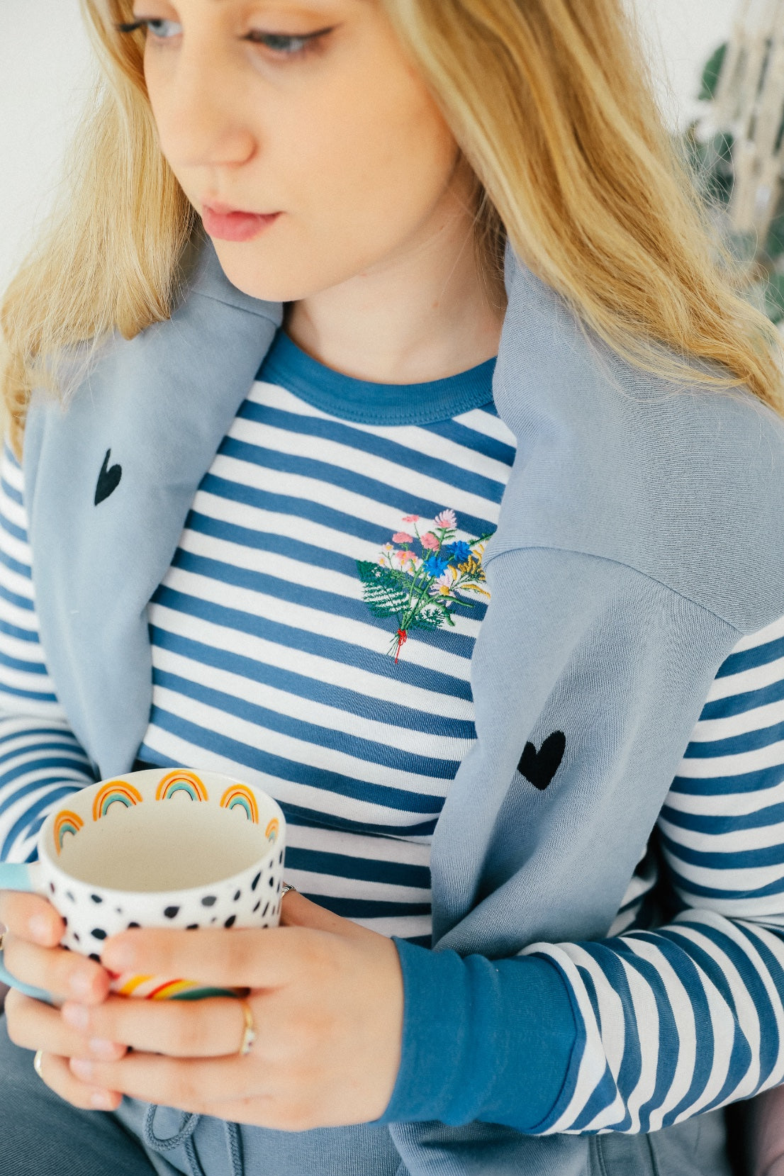 O&F Floral Embroidered Breton Tee