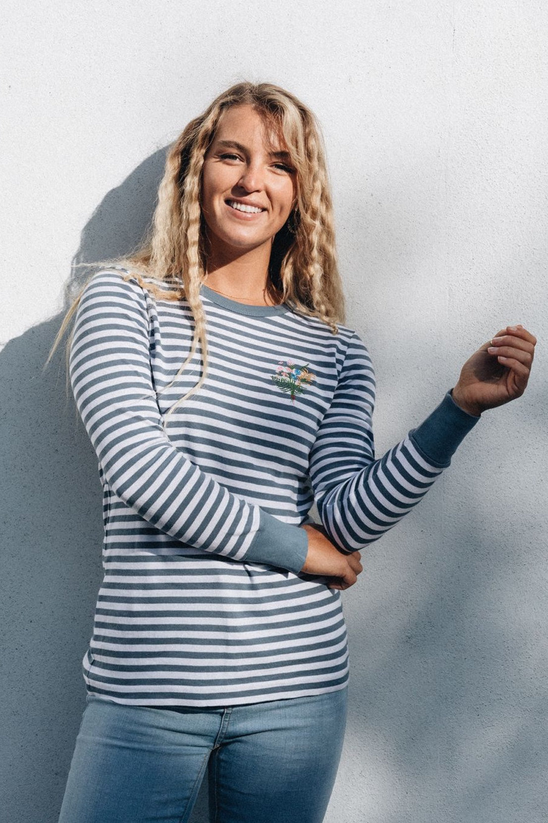 O&F Floral Embroidered Breton Tee