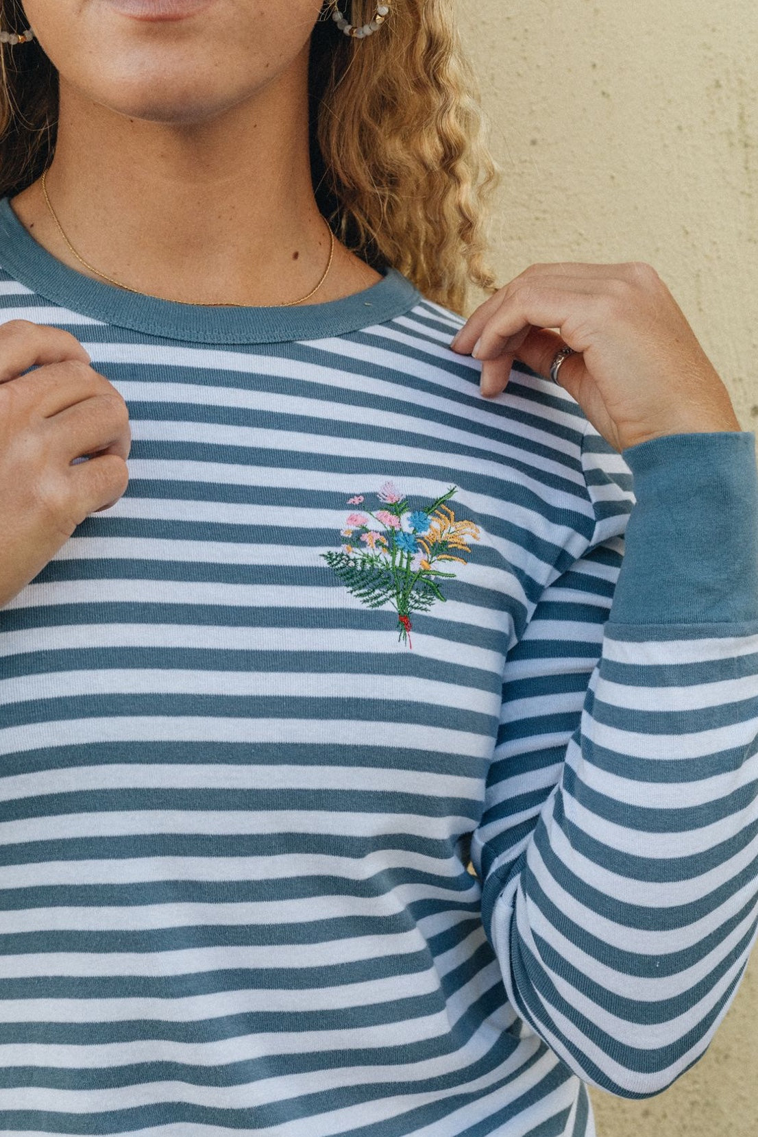 O&F Floral Embroidered Breton Tee