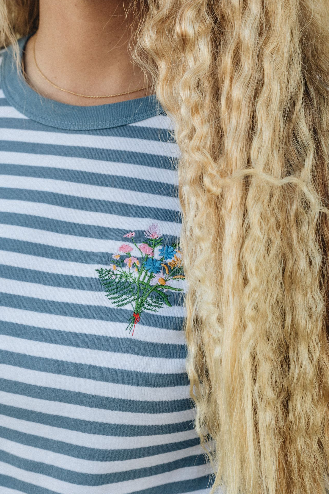 O&F Floral Embroidered Breton Tee