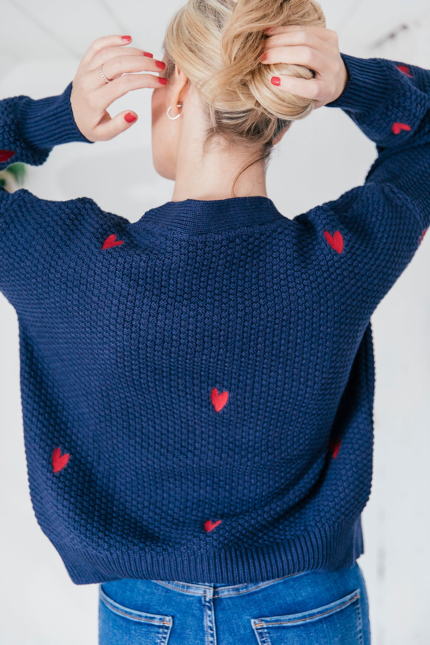 O&F Heart Embroidered Cardigan - Navy